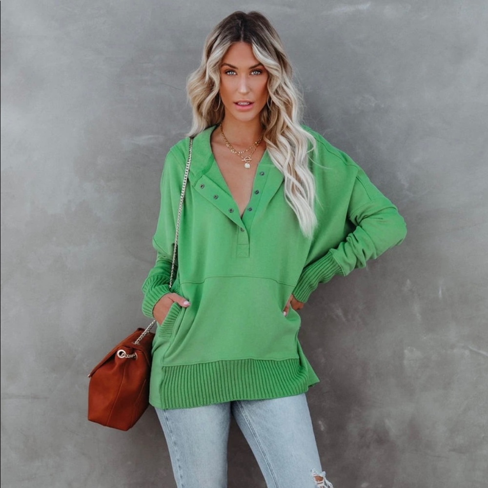 Green Henley Hoodie Size S